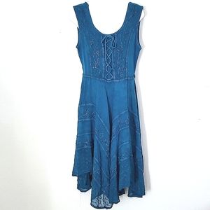 Sakkas Bohemian Embroidered Turquoise sleeveless dress size Small/ Medium